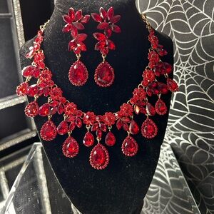 Elegant Red Floral Jewelry Set